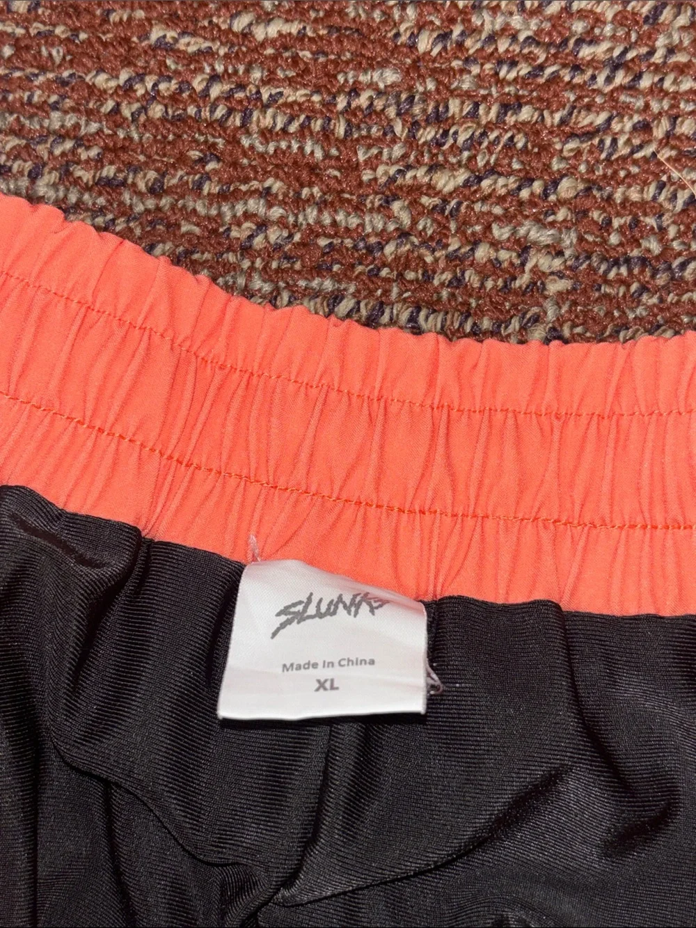 Slunks orange tropical print men’s lined shorts elastic waist beach volleyball